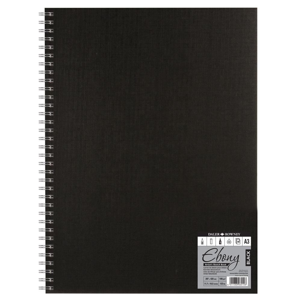 Daler Rowney Black Paper Spiralbound Sketchbook A3, A4, A5